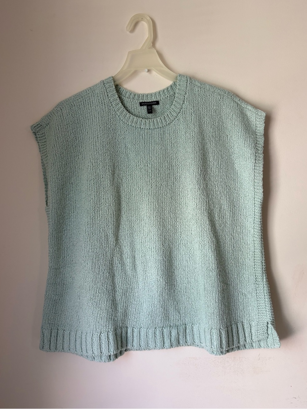Eileen Fisher Chunky Knit Crew Neck Sweater Vest Green Boxy Organic Cotton XL